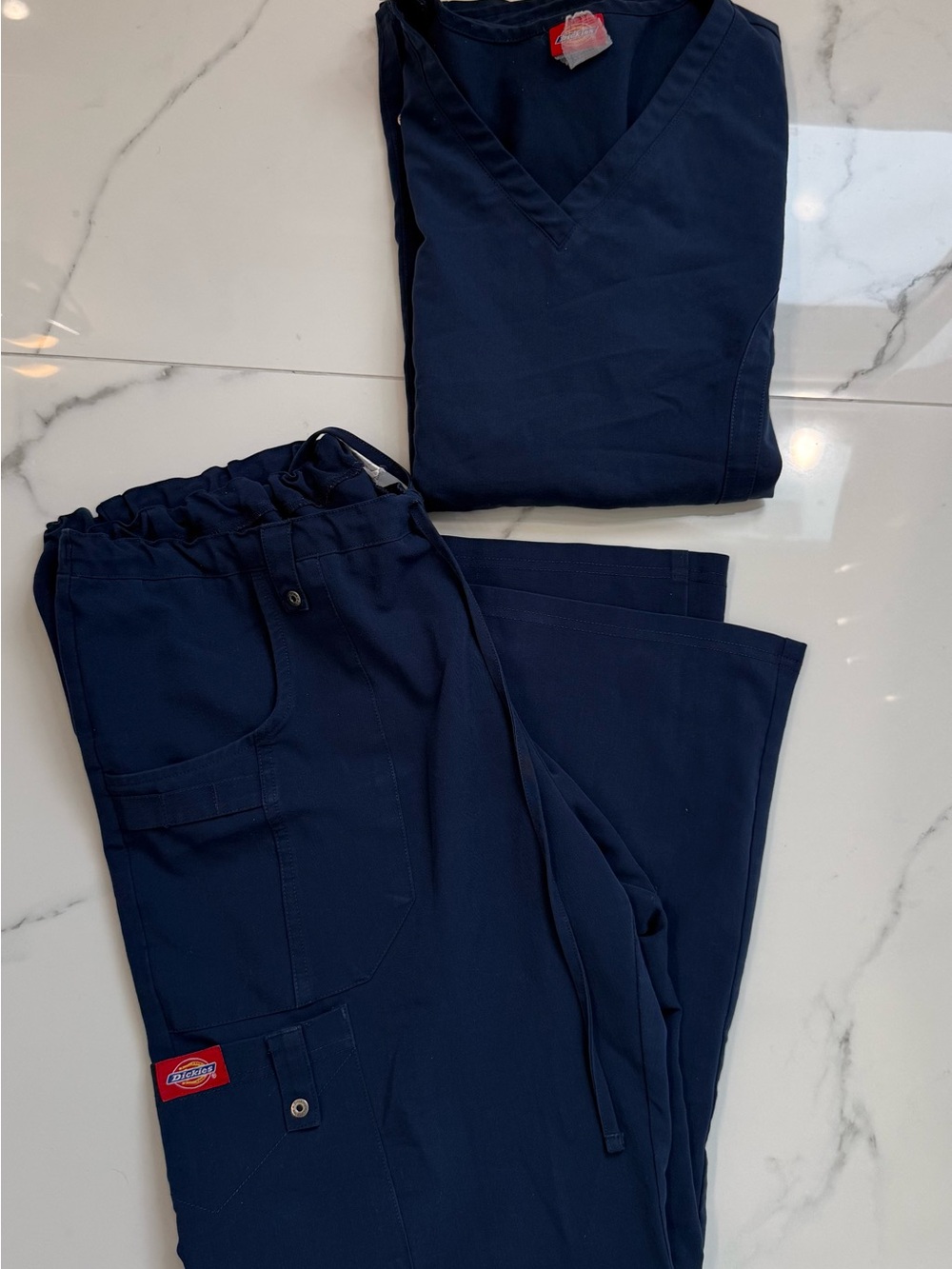 Dickies Xtreme Stretch Navy Scrub Set MP Petite Pants V-Neck Top 2pc